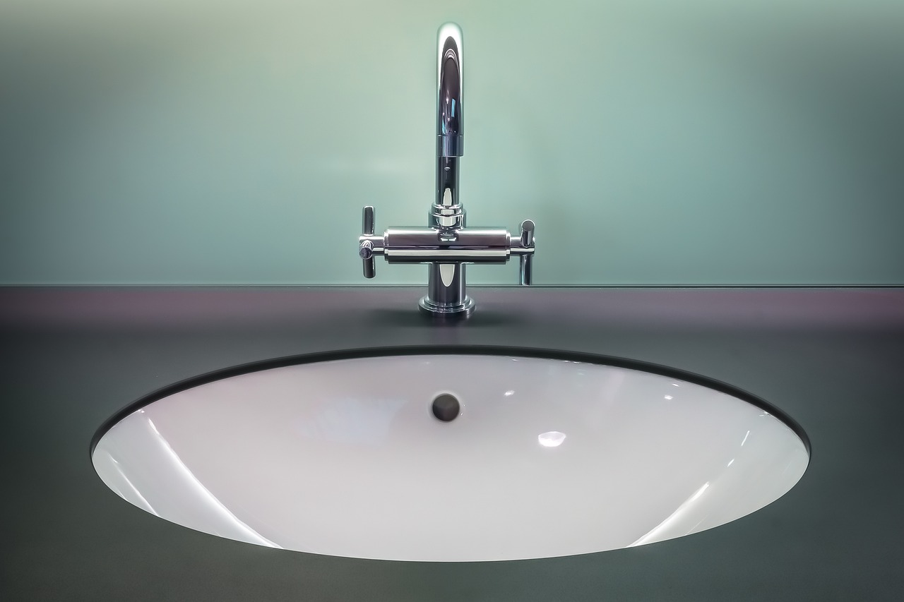 Modern bathroom vanity with double sink and marble countertop