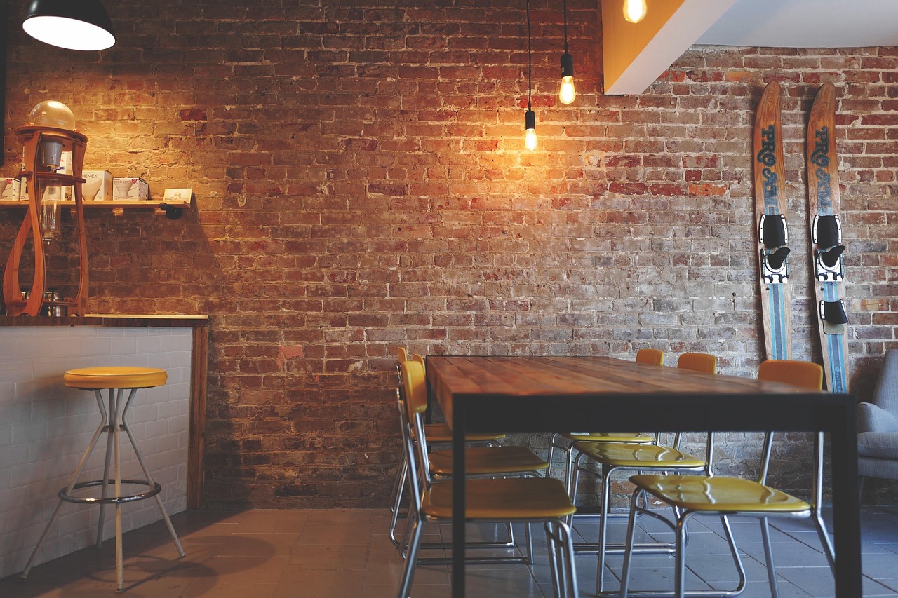 Stylish restaurant bar with modern design and accent lighting